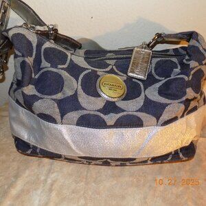 Hard to Find Coach Denim with Silver Stripe Hobo Type Bag